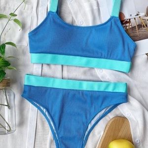 Rib Color Block Bikini Swimsuit!